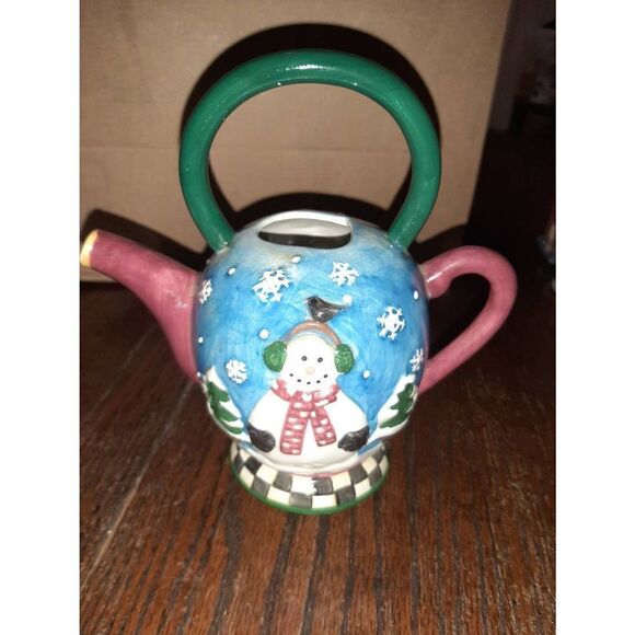 Vintage Oneida Sakura Snowglobe Christmas Holiday Snowman Mini Teapot - Picture 4 of 8